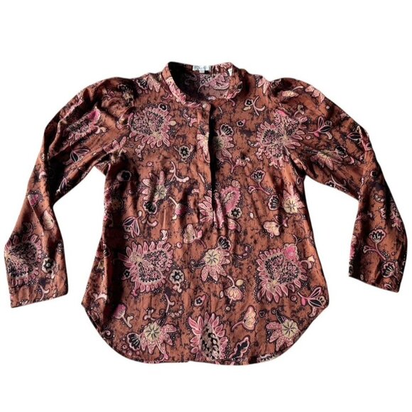 A.L.C.  Women's Sz 4 Cognac and Coral Paisley Marci Blouse - Picture 7 of 8